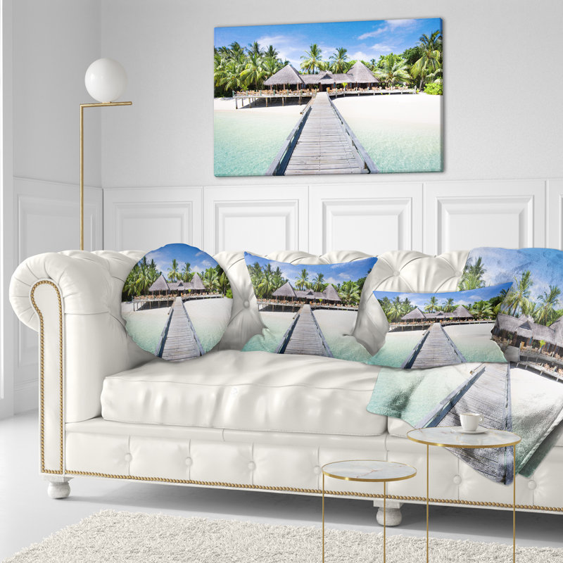 Landscape Beach with Coconut Palm Trees Lumbar Pillow