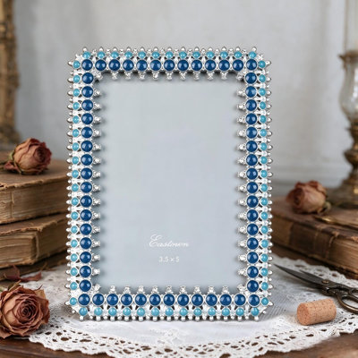 Metal Picture Frame, Metal Photo Frame with Dark & Light Blue Accents, Tabletop Display for Gifts