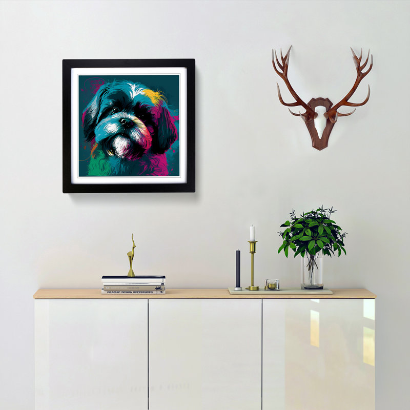 Shih Tzu Pop - Single Picture Frame Print on Wood, Black