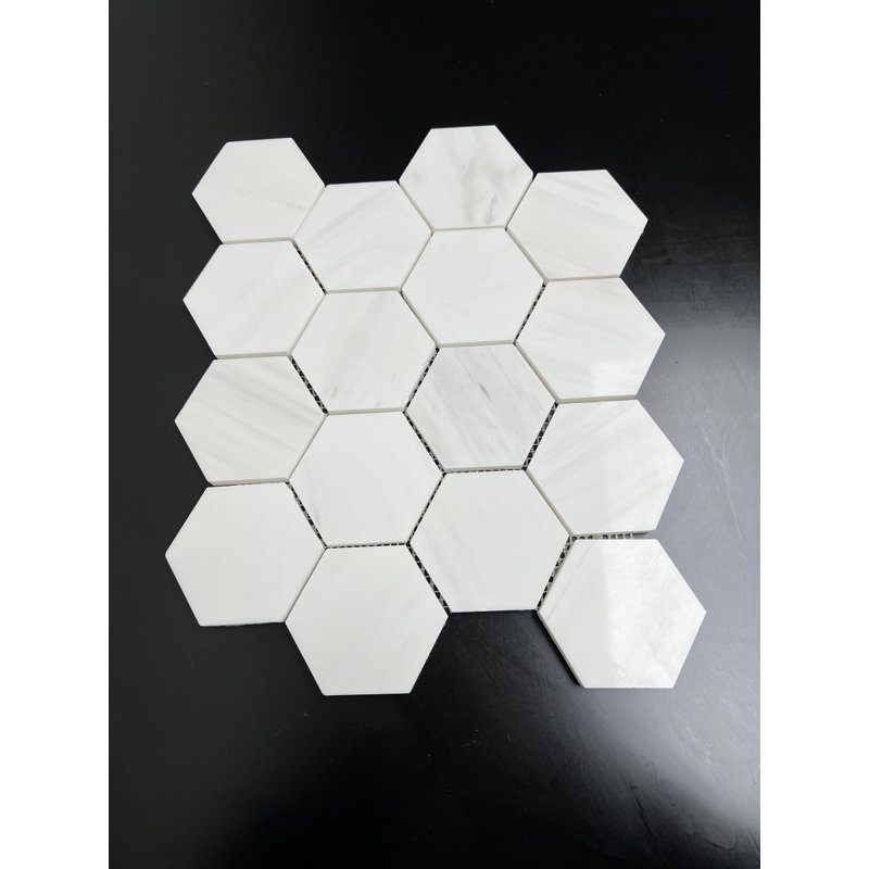 Bianco Dolomite Marble 3" Hexagon Wall & Floor Mosaic, Polished