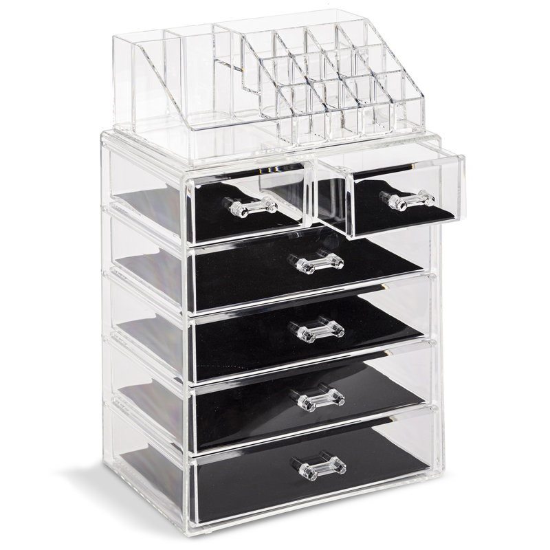 Sorbus Acrylic Makeup and Jewelry Storage Organizer Case, 2 Piece in Clear