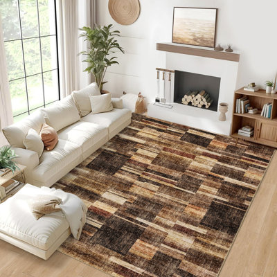 Tapis géométrique moderne lavable à la machine avec envers antidérapant et non délestant