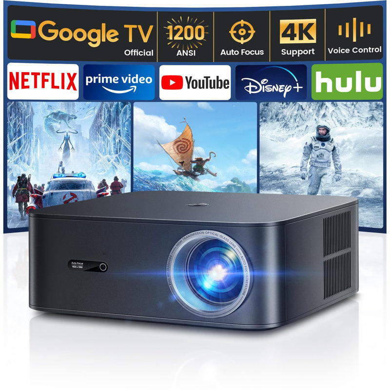 [1200 ANSI/Google TV/Voice Control]Smart Projector With Wifi 6 And Bluetooth, Netflix-Licenced 4K Support, Outdoor Movie Proyector, 1080P Home Ceiling Auto Focus Projector