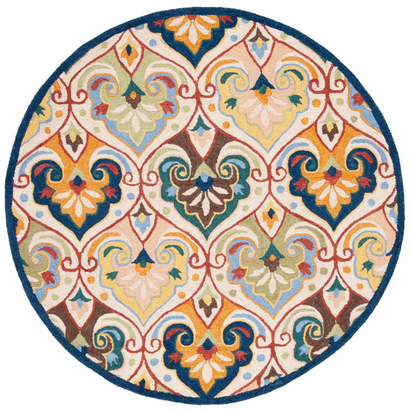Metro Hand Tufted Wool/Cotton Floral Rug in Beige/Blue, Round 6'