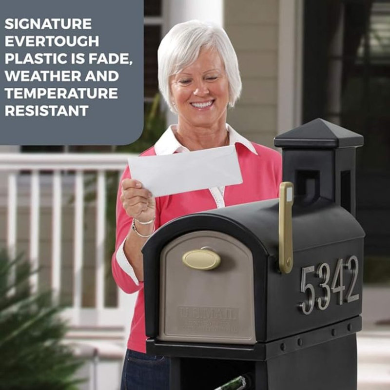 Black Lockable Plastic Pedestal Mailbox with Newspaper Holder