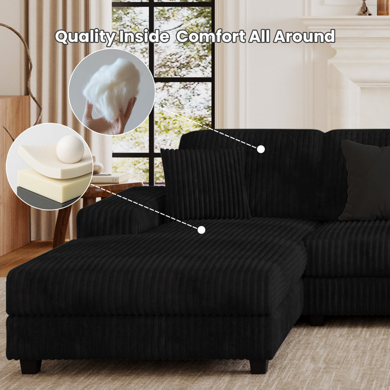 Alcala 138'' Modular U-Shaped Sectional Sofa with Chaise Lounge, Side Storage Arms, Deep Seats & Corduroy Upholstery, Oversized Modern Couch for Living Room