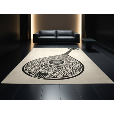 Soft Plush Glenmore Oud Traditional Oriental Area Rug in Beige – Black Binding