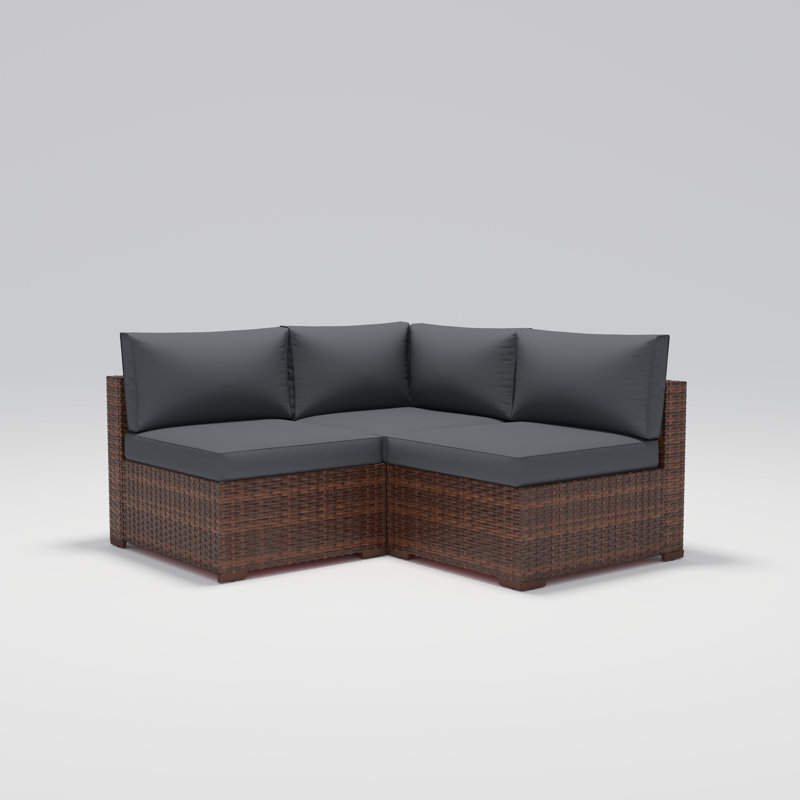 Ensemble de conversation modulaire avec coussins 4 pièces Bryonny, Structure brune / coussin gris foncé