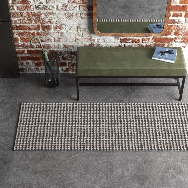 2 Pieces Modern Abstract Houndstooth Black Washable Door Mat Non-slip Entryway  Rug Set