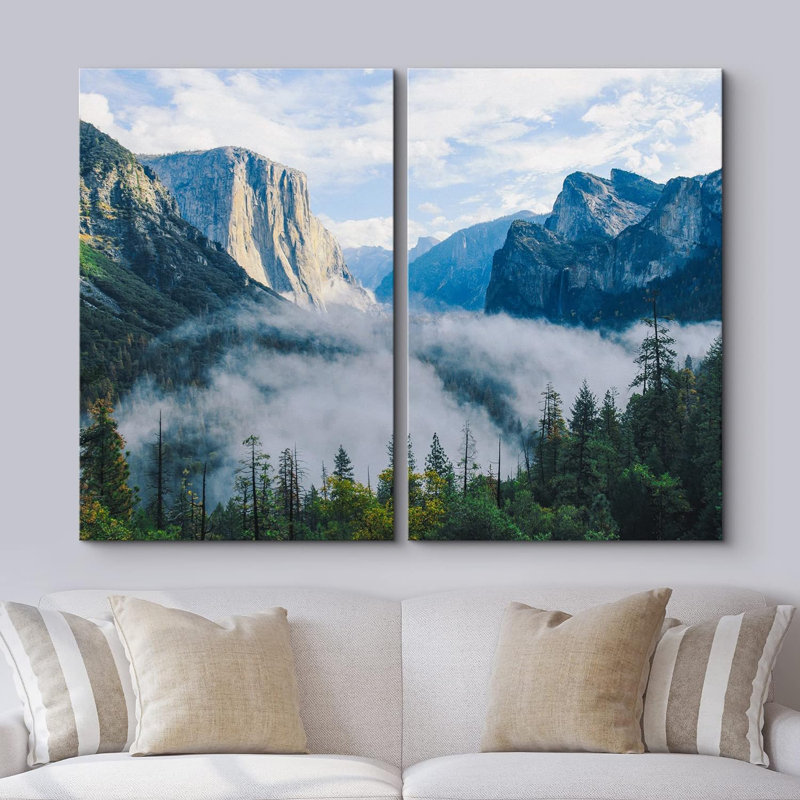 Scène de soleil nuageuse, chaîne de montagnes, paysage, impression sur toile, 2 pièces, Toile tendue