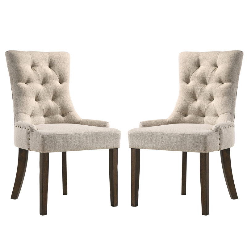 Ensemble de 2 chaises de salle à manger rembourrées en tissu, beige et chêne vieilli, Beige