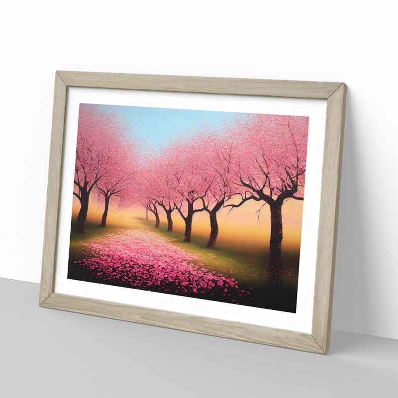 Hopeful Cherry Blossom Trees - Single Picture Frame Print, 46cm H x 64cm W x 2cm D, Oak