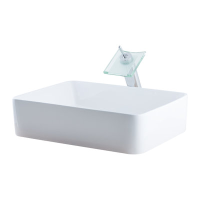 Novatto 16.5'' Glossy White Ceramic Rectangular Bathroom Sink with Faucet
