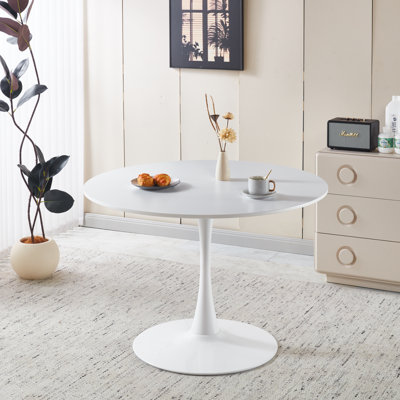 Table de salle à manger de style Mid-Century de 42,1 po avec table en tulipe blanche pour 4 à 6 personnes avec plateau en MDF rond, table de salle à manger à piédestal, table basse de loisirs