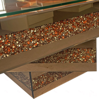 3 Tiered Crushed Diamond Mirrored Coffee Table Modern Glam Mirrored Glass Coffee Table for Living room furniture