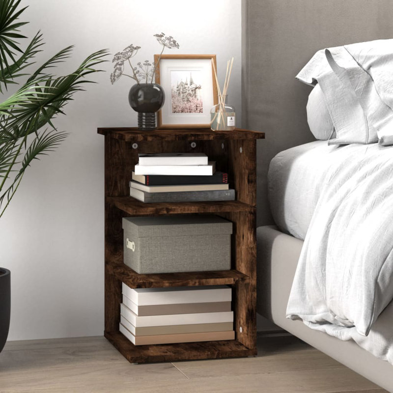 Shamora 35 cm W Bedside Table, Smoked Oak