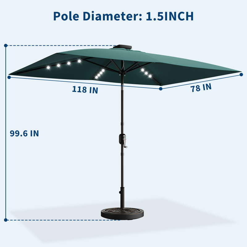 Parasol de patio rectangulaire 10 'x 6,5' avec lumières DEL pour terrasse, piscine, jardin, pelouse, Teal