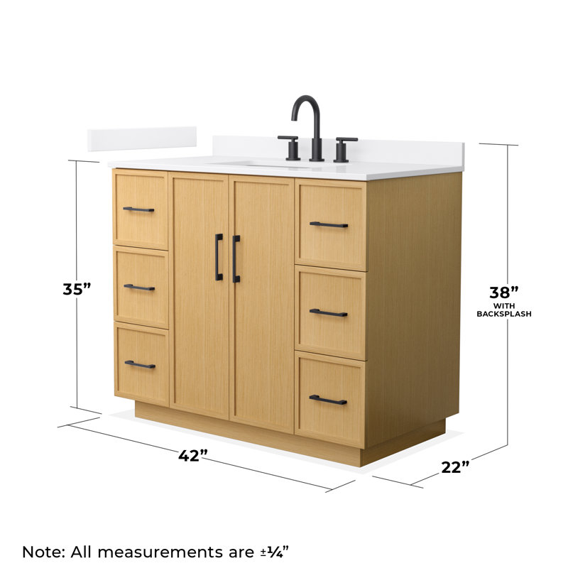 Elan TK 42" Freestanding Single Bathroom Vanity with Quartz Top, White Quartz, Beige, Matte Black