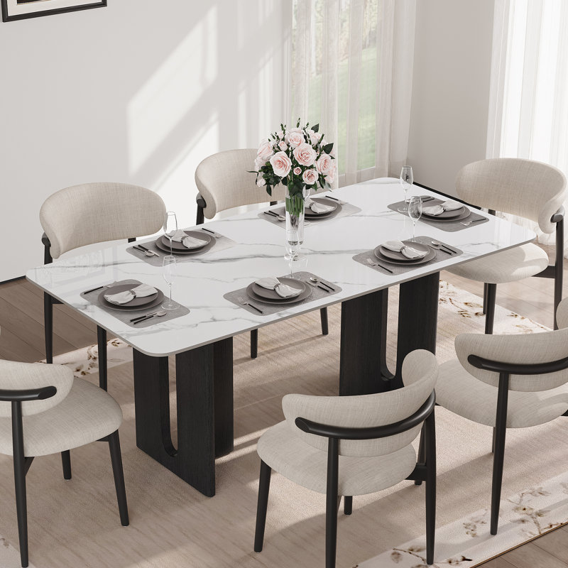 Table de salle à manger rectangulaire en bois fritté blanc 63 po pour 6 personnes, White, 29.5'' H X 63'' W X 31.5'' D, Black