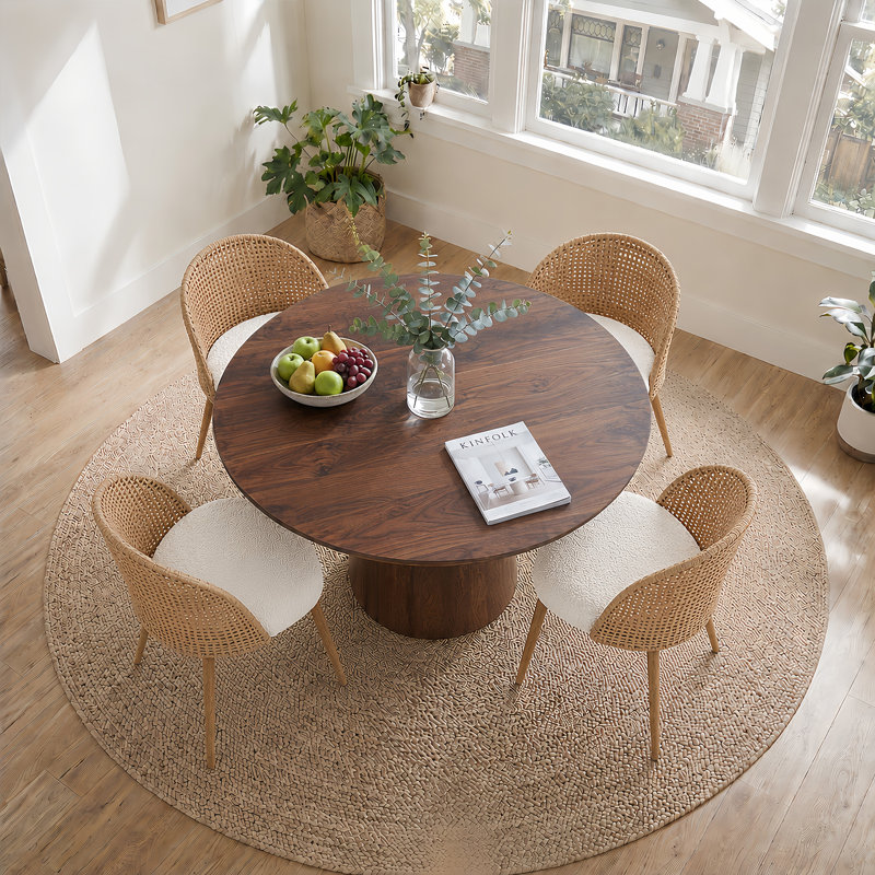Ensemble de table de salle à manger 45,2 po brun noyer moderne avec chaises rembourrées