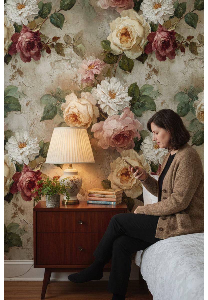 Lark Manor™ Floral Wallpaper Vintage Roses Wall Mural | Wayfair
