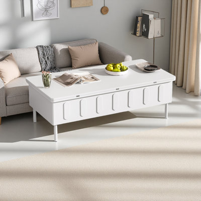 Lift-Top Coffee Table With 2 Drawers, Modern Space Saving Center Table With Foldable Top, Multi-Functional Adjustable Coffee Table With Hidden Storage by Latitude Run