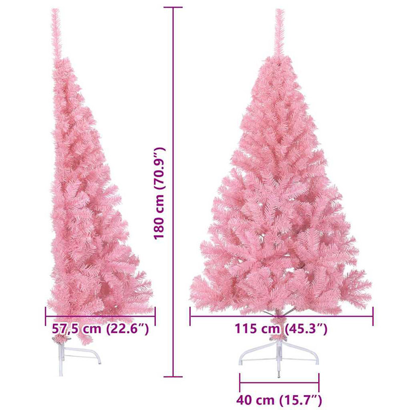 5.91' H Lighted Artificial Christmas Tree, Pink, 180 cm, with 120 Rose Gold Balls