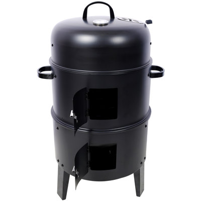 Fumoir au charbon de bois Grils Fumoir à bois Cuisson en plein air Fumoir vertical portatif 16 pouces Barbecue pour le camping
