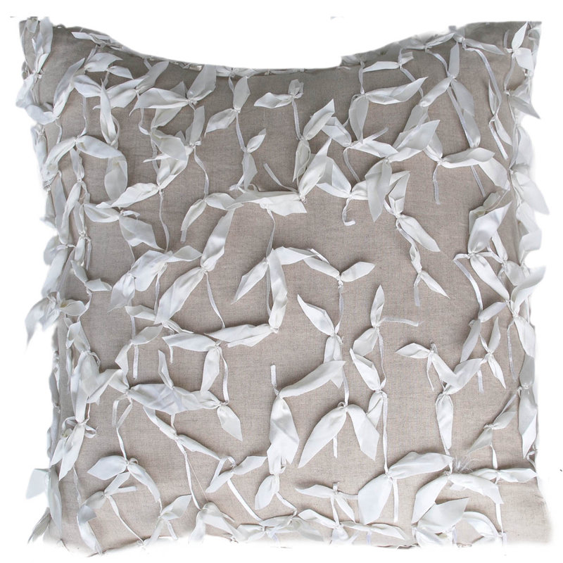 Lino Ribbon Square Pillow, Natural