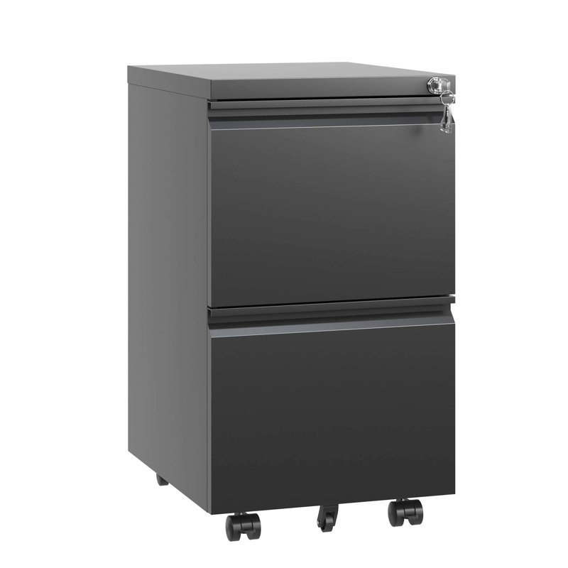 Lockable Metal Rolling File Cabinet With 2 Drawers - Fits Legal/Letter/A4 Files, Fully Assembled Black Office Addition Drawer Mobile Security Lock Stores Unit