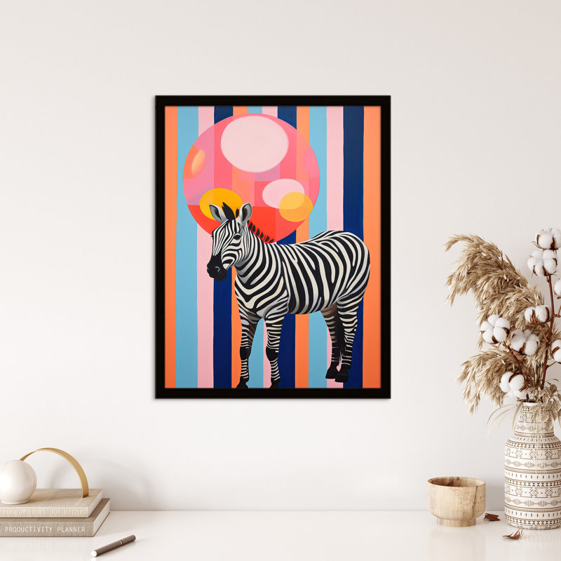 Party Animal Zebra Stripes Balloon Orange Pink Blue Fun - Single Picture Frame Print