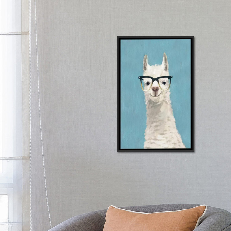 «Llama Specs II», art sur toile, H 26 po x l 18 po x P 1,5 po, Toile avec cadre noir, Pas de tapis