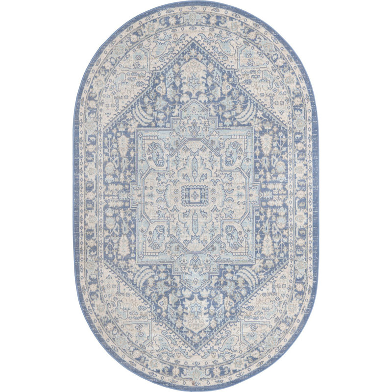 Tapis traditionnel bleu Matthei, Ovale 5 pi 1 po x 8 pi