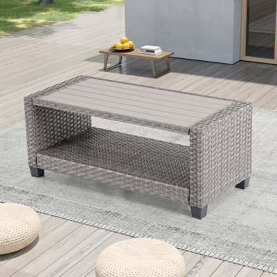 Table d'appoint d'extérieur en polyéthylène et osier pour terrasse, terrasse, jardin et pelouse, gris