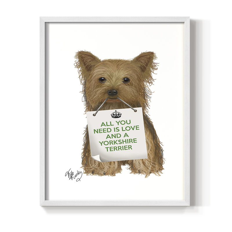 «Love and Yorkshire Terrier», reproduction encadrée - bois massif, Cadre simple blanc, H 20 po x l 16 po