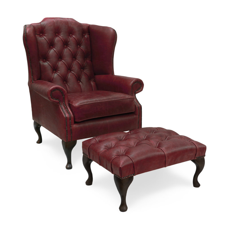 Hohman Upholstered Armchair with Footstool, Red