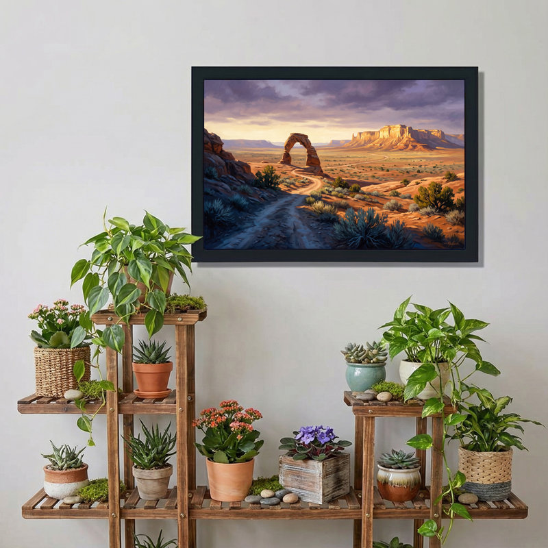 Art mural sur toile Red Rock Arch and Mesa Desert Landscape, H 24 po x l 36 po