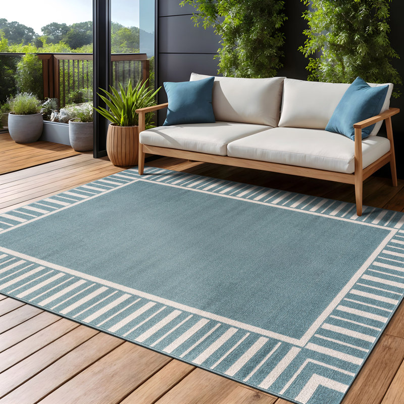 Tapis géométrique intérieur / extérieur, Sarcelle, Rectangle 9' x 12'
