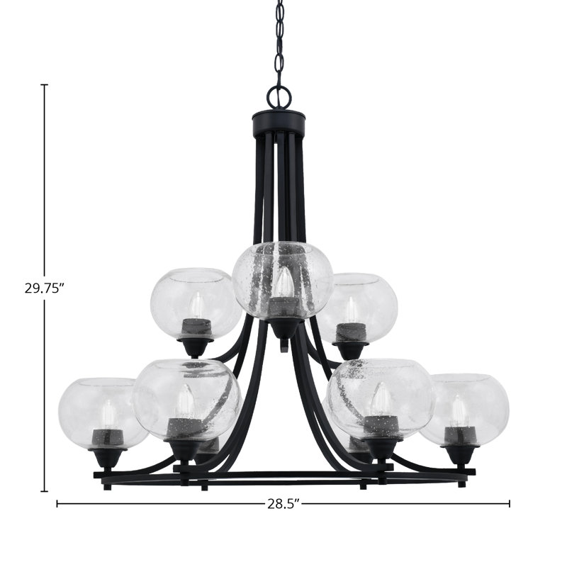 Lustre 9 lumières Paramount illustré en finition noir mat avec verre transparent 7 "