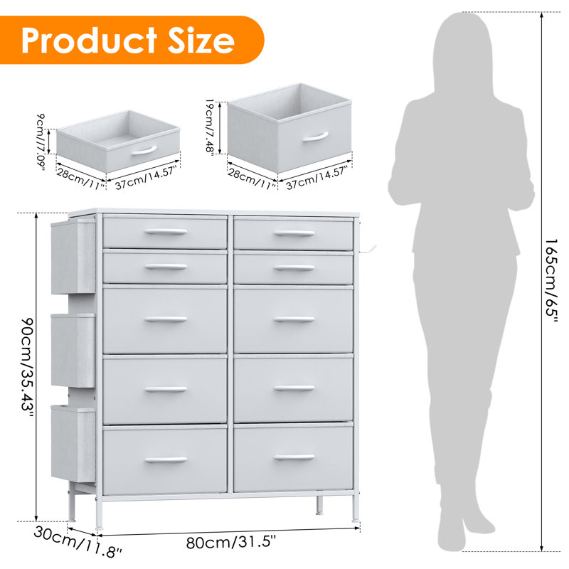 80cm W 10 - Drawer Chest of Drawers, White