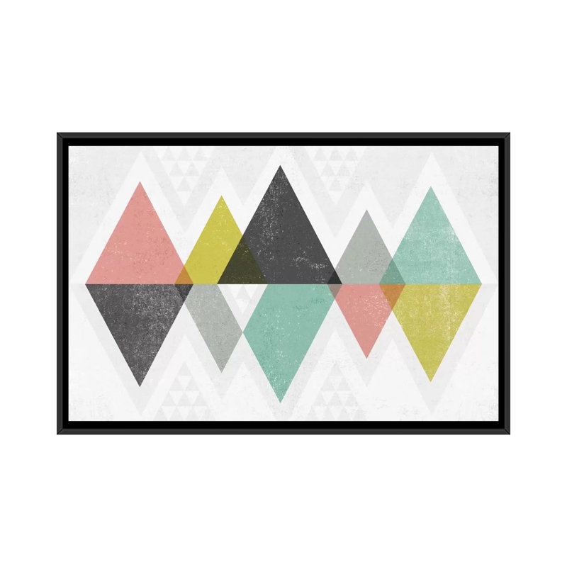 « mod triangles ii », impression sur toile tendue, H 32 po x l 48 po x P 1,5 po, Toile avec cadre noir, Pas de tapis