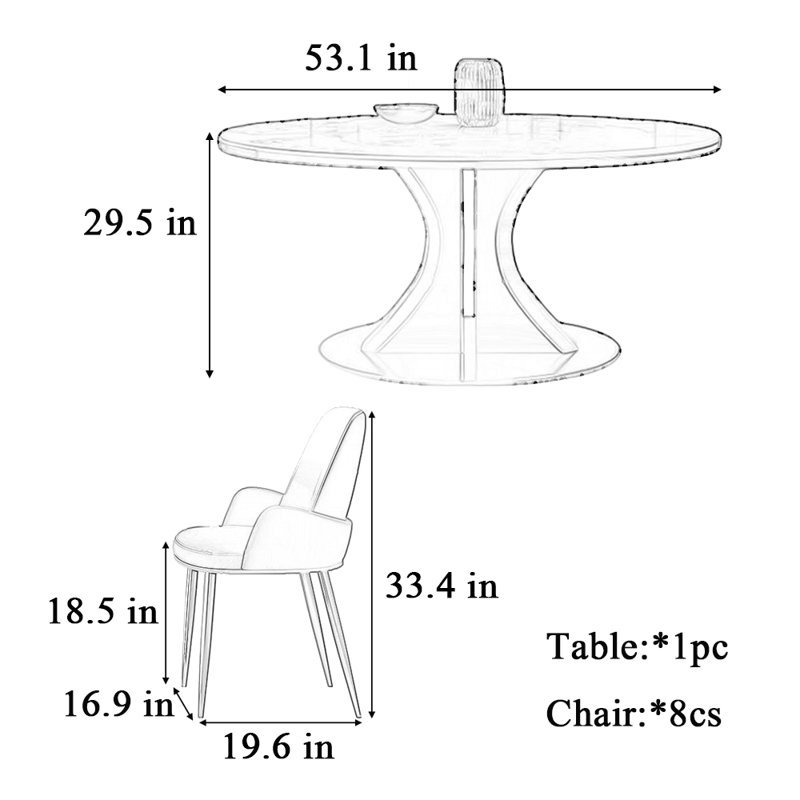 Table ronde et chaise de luxe simple et moderne, H 29,5 po x L 53,1 po x l 53,1 po
