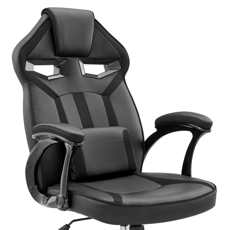 Fauteuil de jeu et de course pivotant en similicuir ergonomique Inbox Zero, Noir
