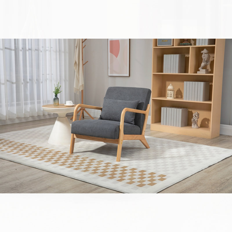 Chaise d'appoint Mid-Century moderne avec structure en bois, chaises de salon rembourrées avec coussin de taille, fauteuil de lecture pour véranda de chambre à coucher