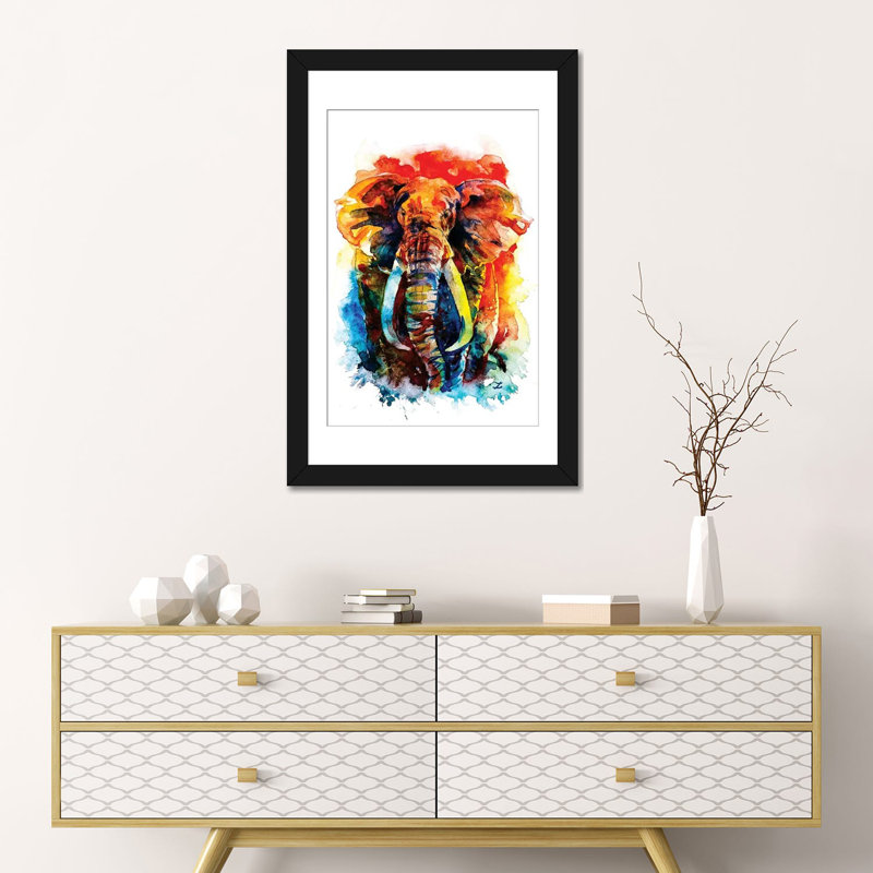 «Wise Elephant», reproduction sur toile, H 24 po x l 16 po x P 1 po, Papier beaux-arts encadré noir, Blanc
