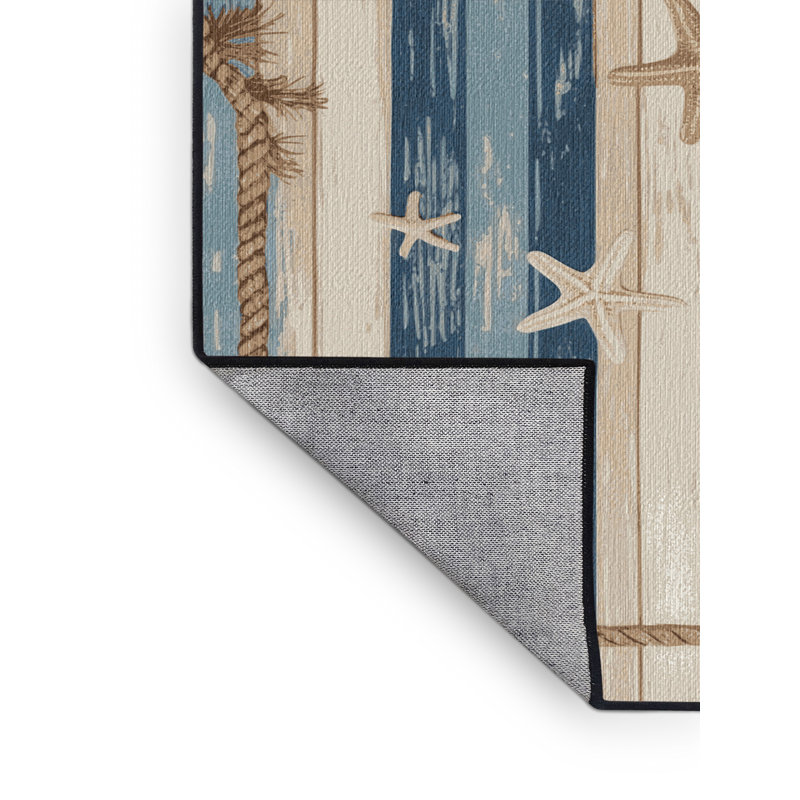 Washable Beach Bungalow Coastal Area Rug, Runner 2' x 4'