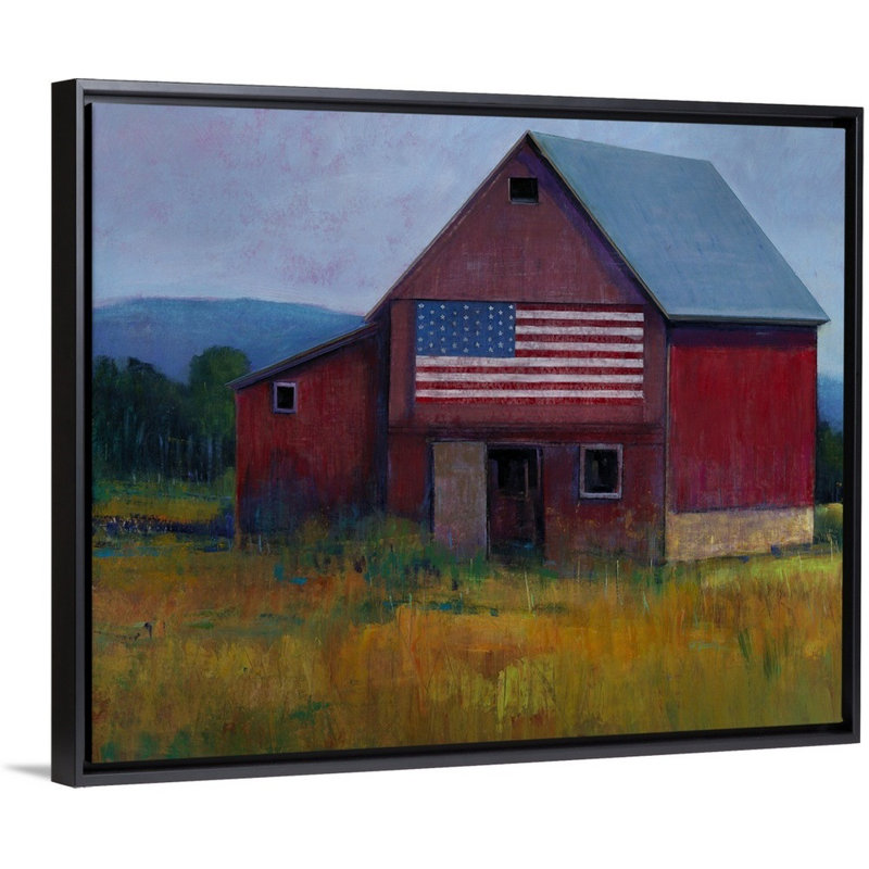 « patriotique », peinture sur toile, H 25,7 po x l 31,7 po x p 1,75 po, Cadre flottant noir