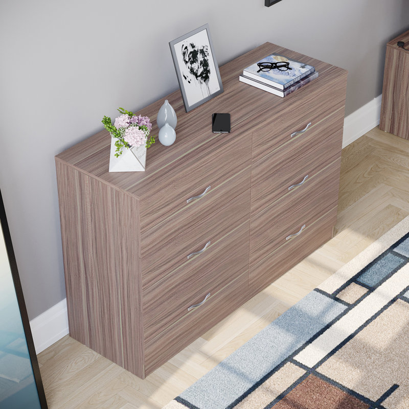 Maybery 6 - Drawer Wide Chest of Drawers, Bedroom Dresser & Storage Cabinet, Walnut