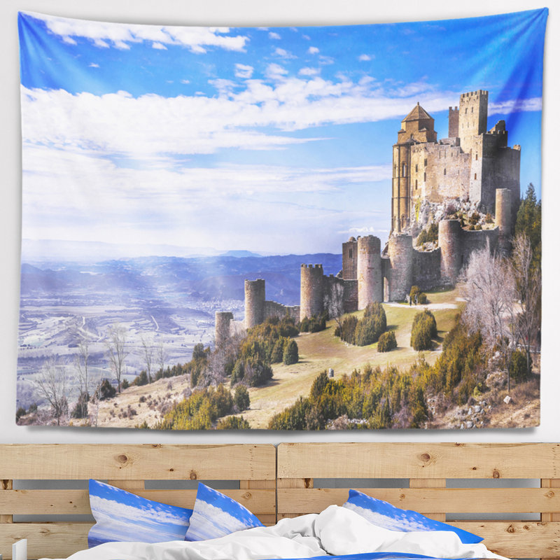 Tapisserie de castle panorama en polyester médiéval loarre avec accessoires suspendus inclus, H 68 po x l 80 po