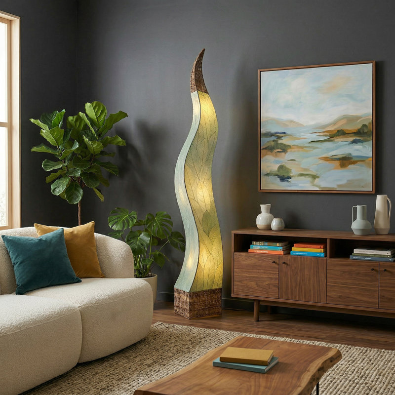 Zoye 72'' Brown Column Floor Lamp, Green